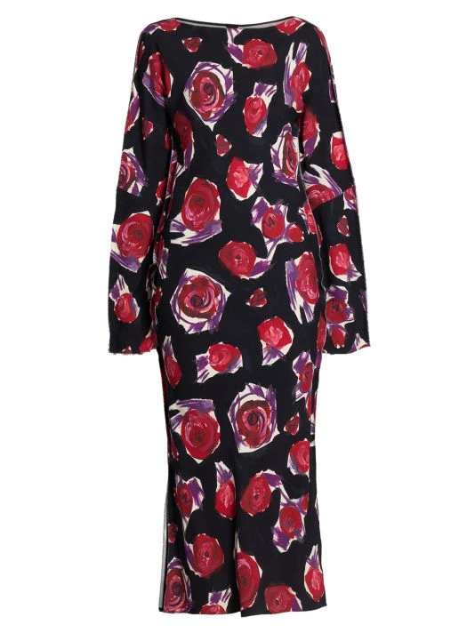 Marni Rose-Print Long-Sleeve Midi-Dress 3 Marni Rose-Print Long-Sleeve Midi-Dress