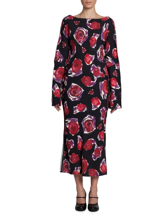 Marni Rose-Print Long-Sleeve Midi-Dress 5 Marni Rose-Print Long-Sleeve Midi-Dress - Image 3