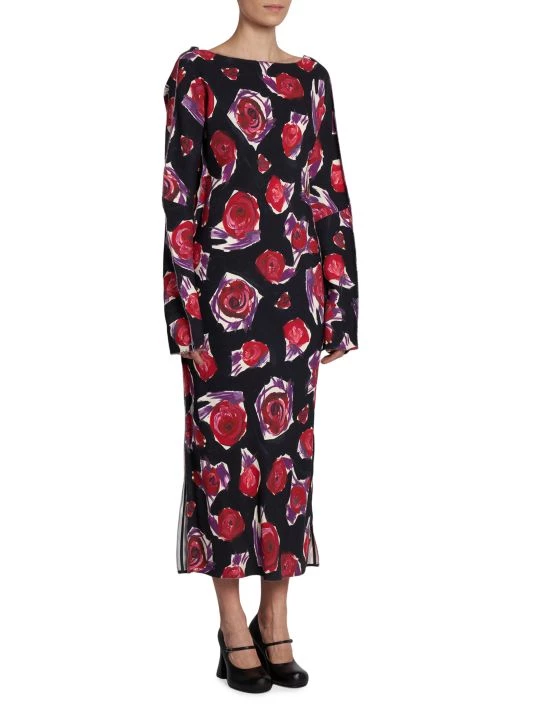 Marni Rose-Print Long-Sleeve Midi-Dress 6 Marni Rose-Print Long-Sleeve Midi-Dress - Image 4
