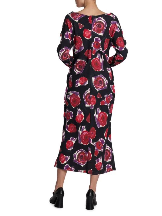 Marni Rose-Print Long-Sleeve Midi-Dress 7 Marni Rose-Print Long-Sleeve Midi-Dress - Image 5