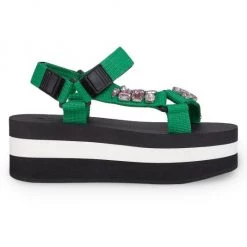 Marni Crystal-Emellished Flatform Sandals Garden Green